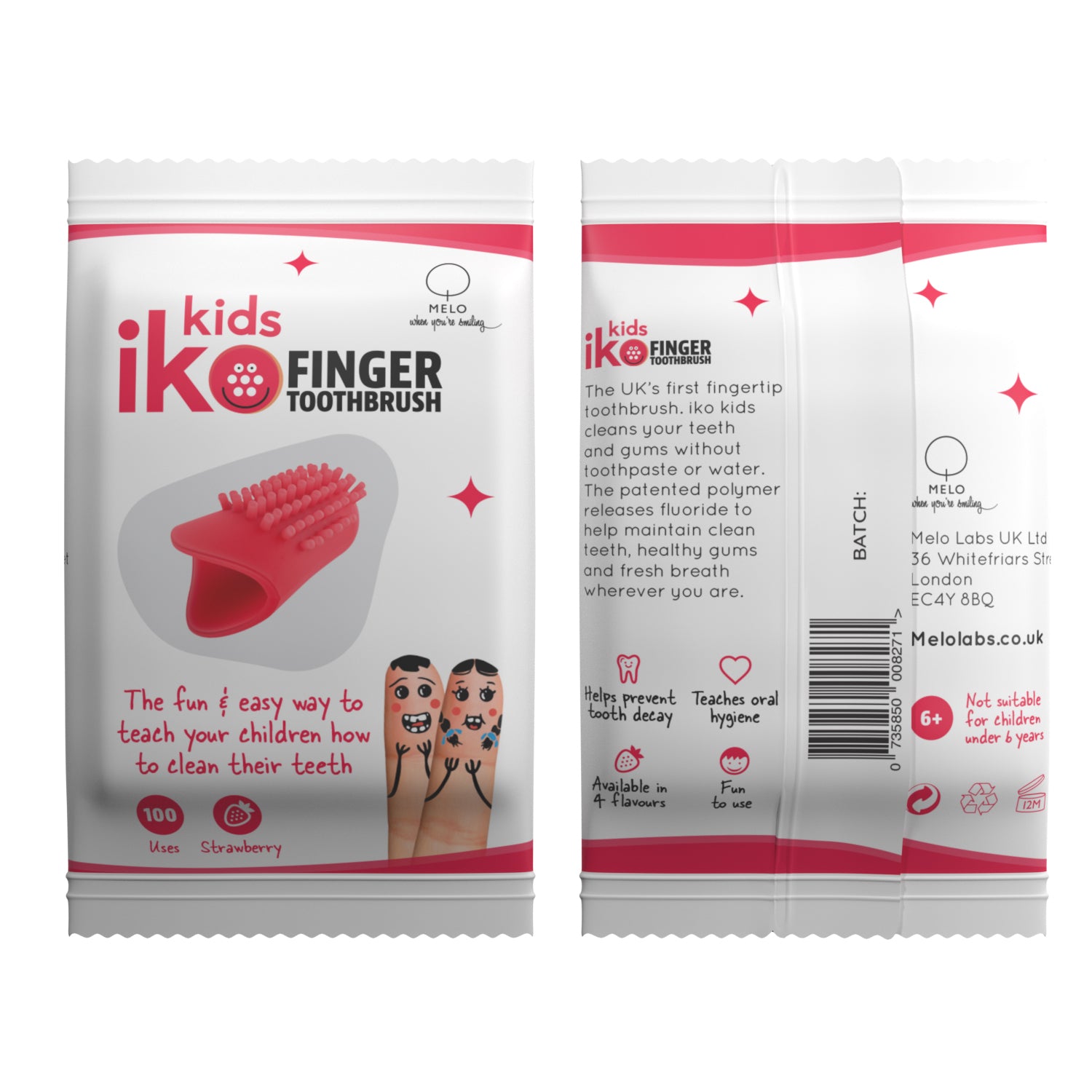 NEW! iKo Kids Finger Tooth Brush Strawberry Blister Pack
